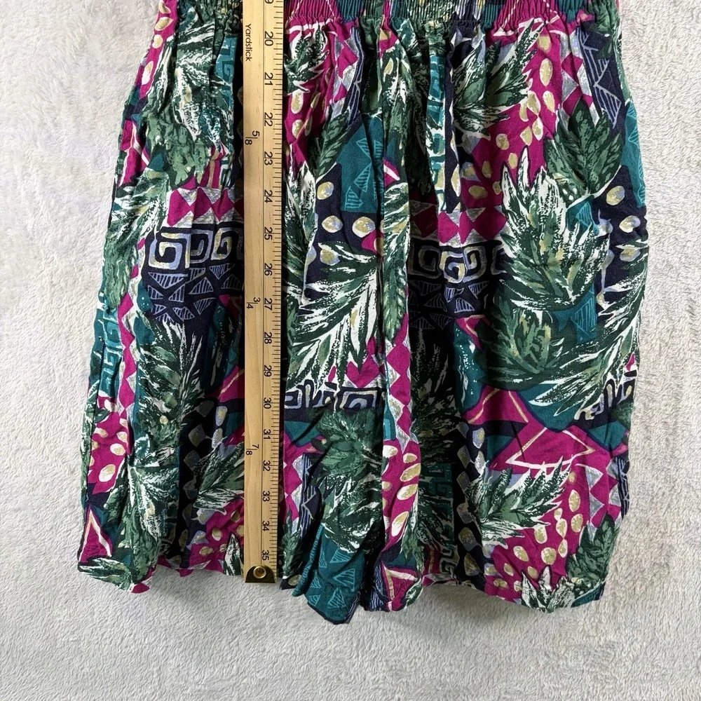 Vintage 90s CA Sport Tropical Romper Sz M Rayon Button Front Elastic Waist